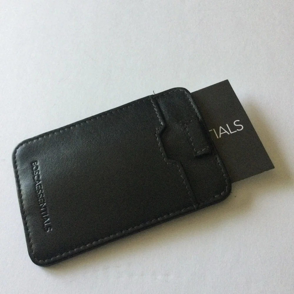 BOSCA ESSENTIALS LEATHER CARD CASE BLACK 4” NWT